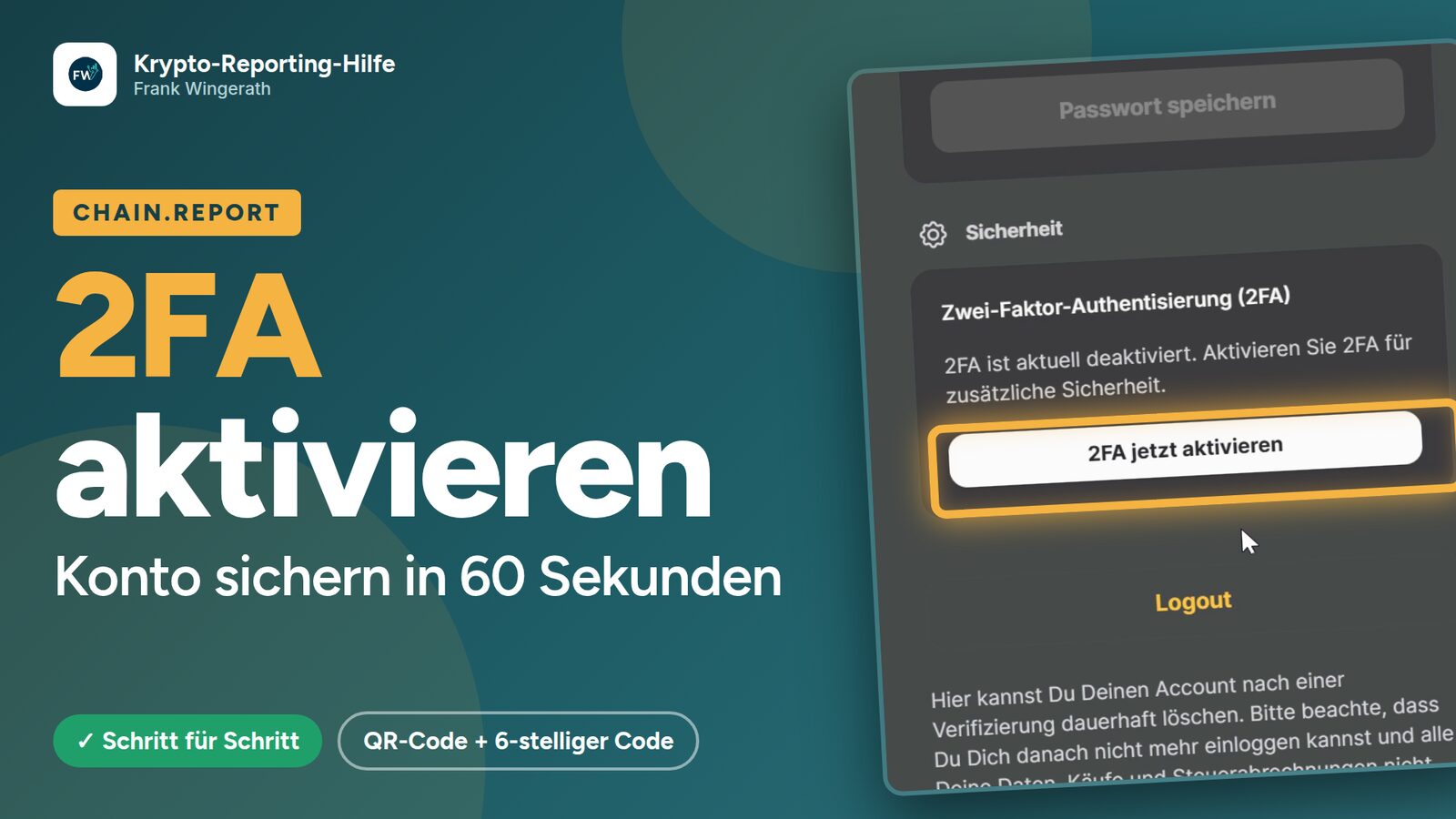 Vorschaubild der Videoanleitung: 2FA in chain.report aktivieren